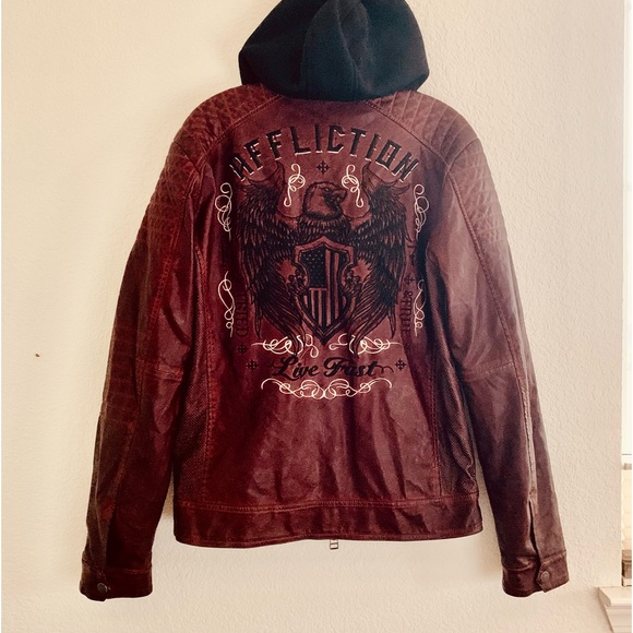 Affliction Code of Honor Jacket NWT Vegan Leather Embroidered Back Zip Up - Picture 9 of 15
